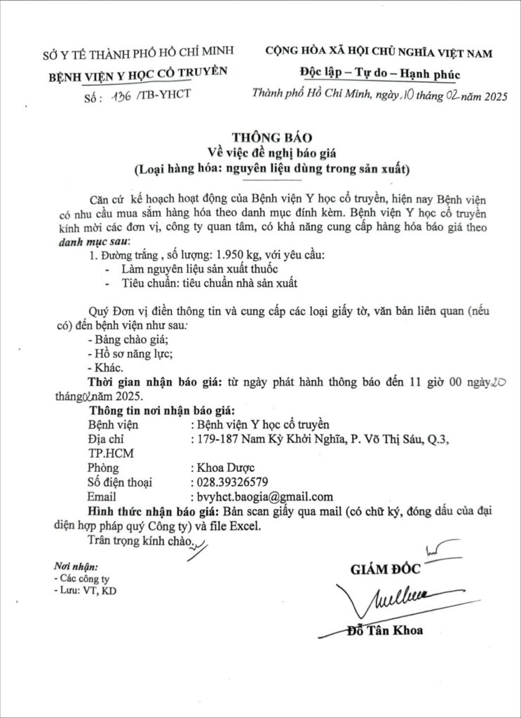 136TB YHCT ngay 10022025 Thong bao bao gia duong pdf