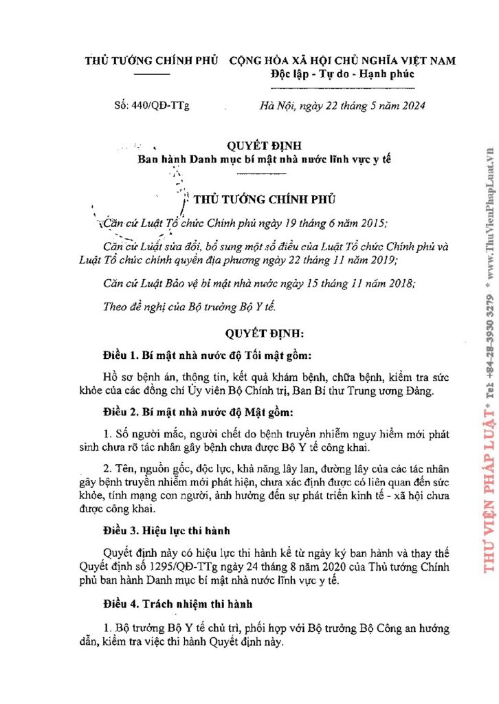 440 QD.TTg Danh muc Bi mat nha nuoc linh vuc y te pdf